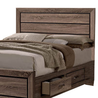 Wooden Eastern King Size Bed with Storage Drawers, Taupe Brown