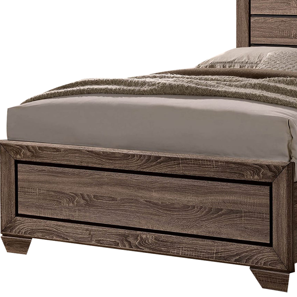 Wooden Eastern King Size Bed with Storage Drawers, Taupe Brown