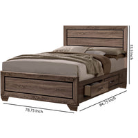 Wooden Eastern King Size Bed with Storage Drawers, Taupe Brown