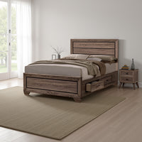 Wooden Eastern King Size Bed with Storage Drawers, Taupe Brown