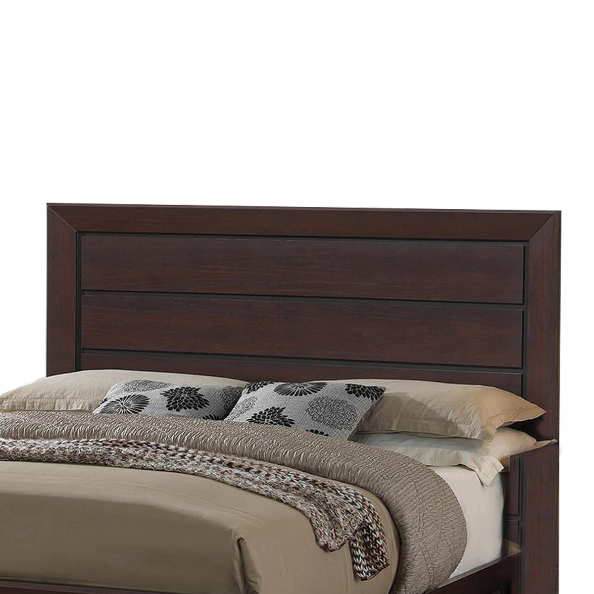 Wooden Eastern King Size Bed with Two Storage Drawers, Brown