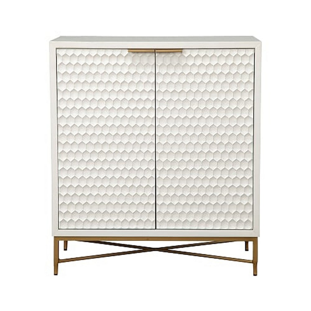 Honeycomb Design 2 Door Bar Cabinet with Metal Legs, White - BM206689
