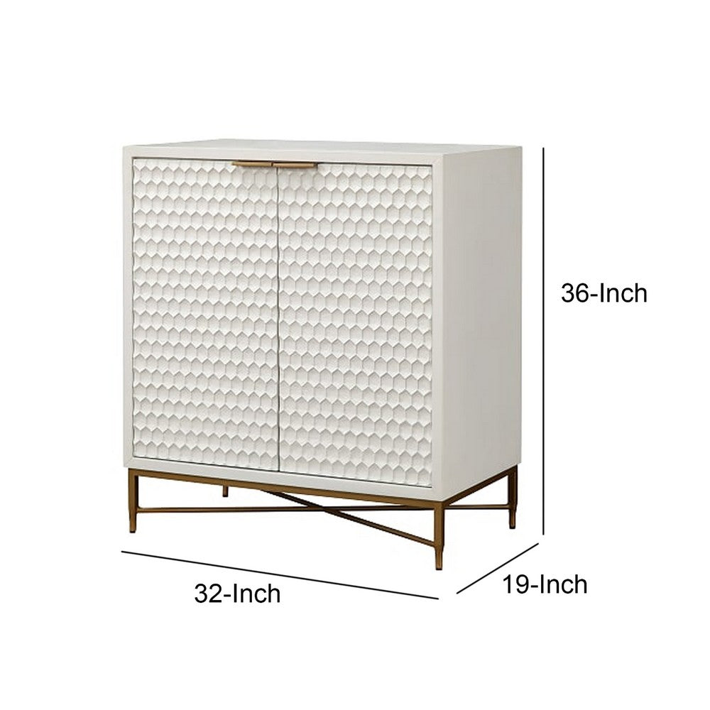 Honeycomb Design 2 Door Bar Cabinet with Metal Legs, White - BM206689