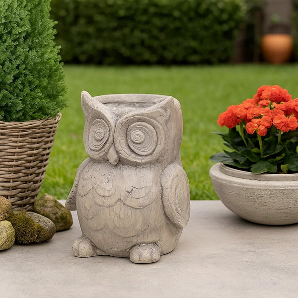 Quaint Style Magnesium Owl Figurine Planter, Taupe Brown - BM206691