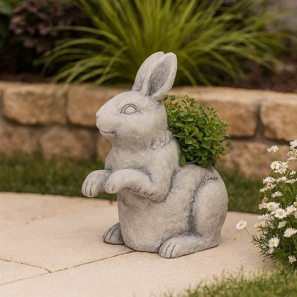 Quaint Style Magnesium Rabbit Figurine Planter, Taupe Brown - BM206692