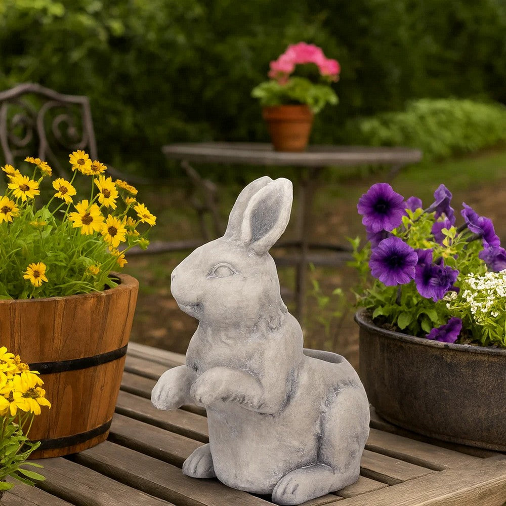 Quaint Style Magnesium Rabbit Figurine Planter, Taupe Brown - BM206692
