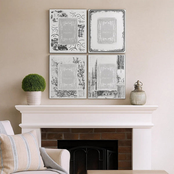 Modern Etched Wooden Photo Frames, Large, Set of 4, Silver - BM206706