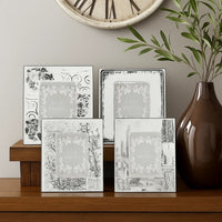 Modern Etched Wooden Photo Frames, Large, Set of 4, Silver - BM206706