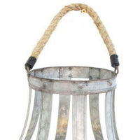 Cage Design Metal Bellied Candle Holder with Rope handle, Silver - BM206709