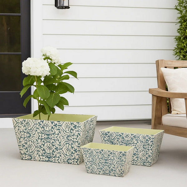 Rectangular Containers with Narrow Bottom, Set of 3, Blue and Beige - BM206718