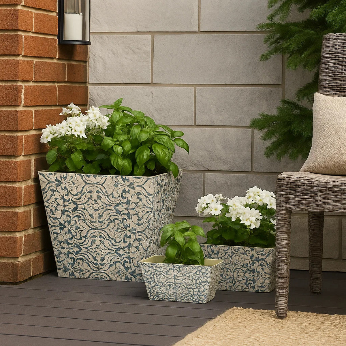 Rectangular Containers with Narrow Bottom, Set of 3, Blue and Beige - BM206718