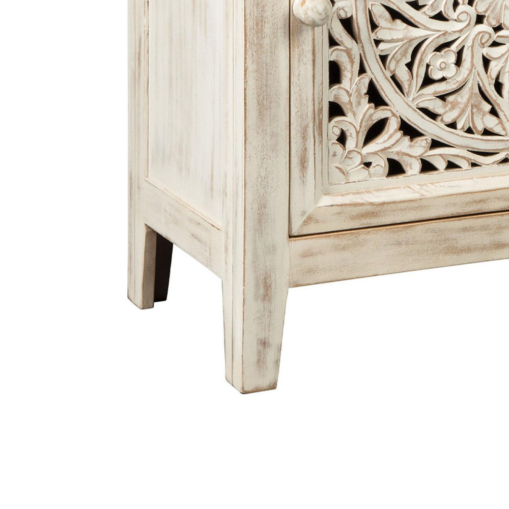 Wooden Accent Cabinet with Single Door, Antique White - BM207017