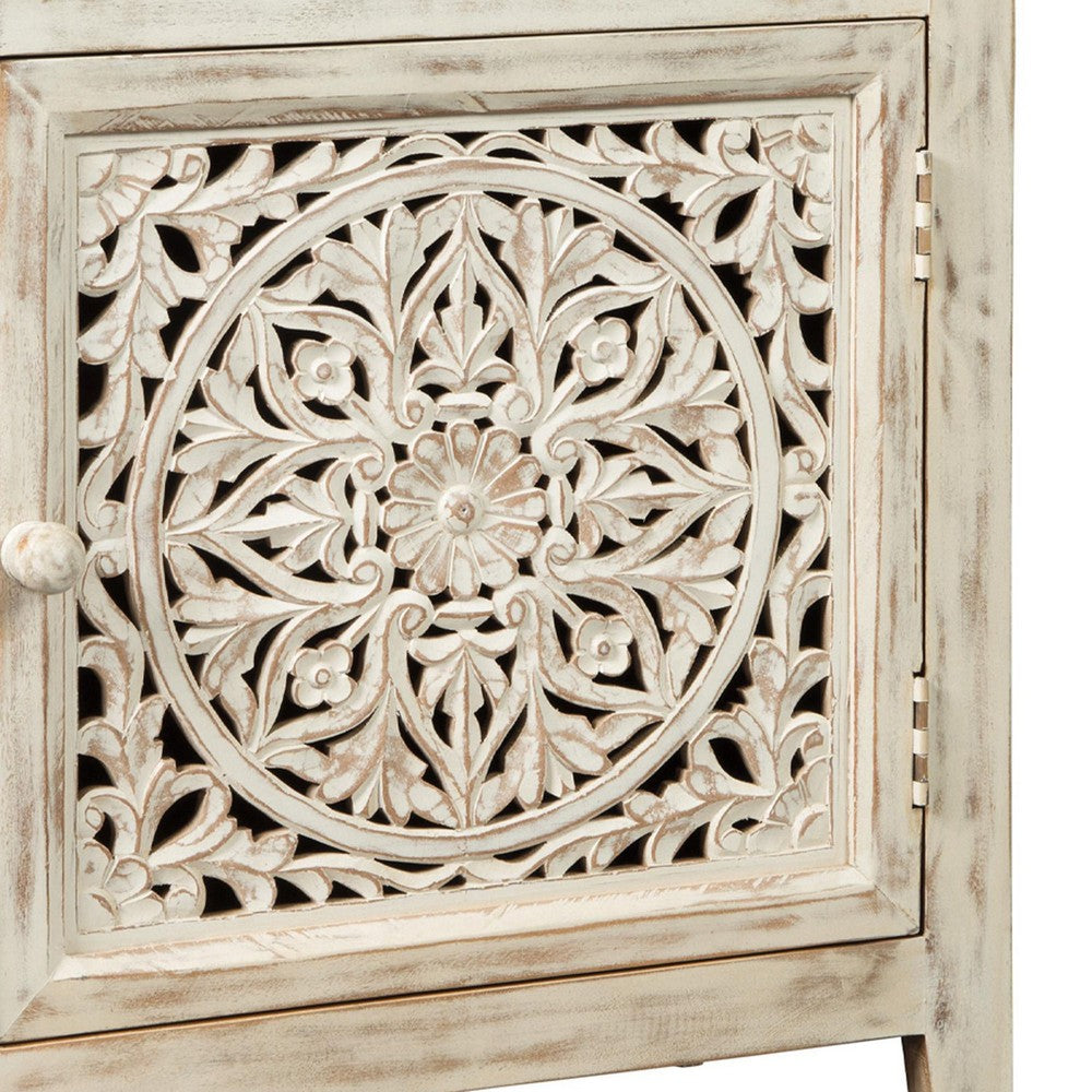 Wooden Accent Cabinet with Single Door, Antique White - BM207017