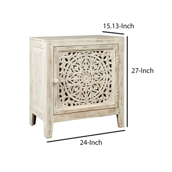 Wooden Accent Cabinet with Single Door, Antique White - BM207017