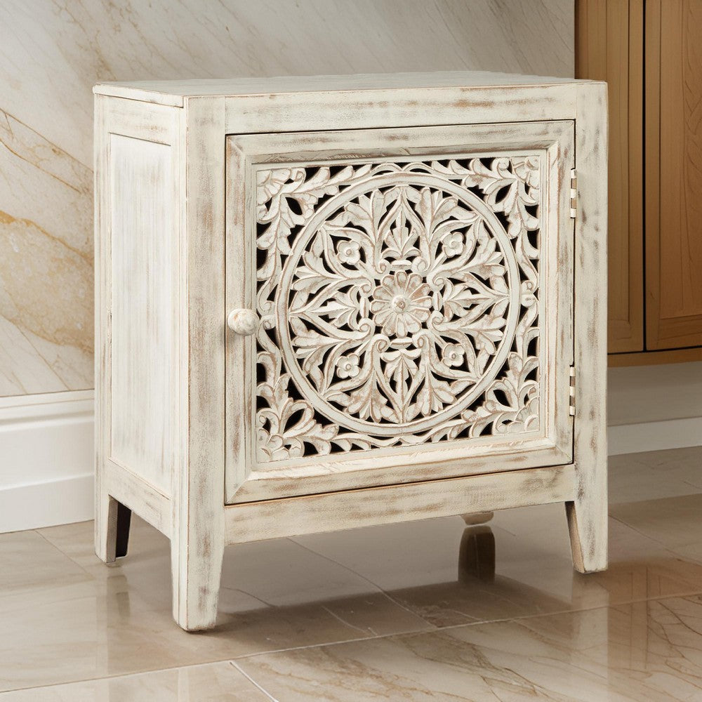 Wooden Accent Cabinet with Single Door, Antique White - BM207017