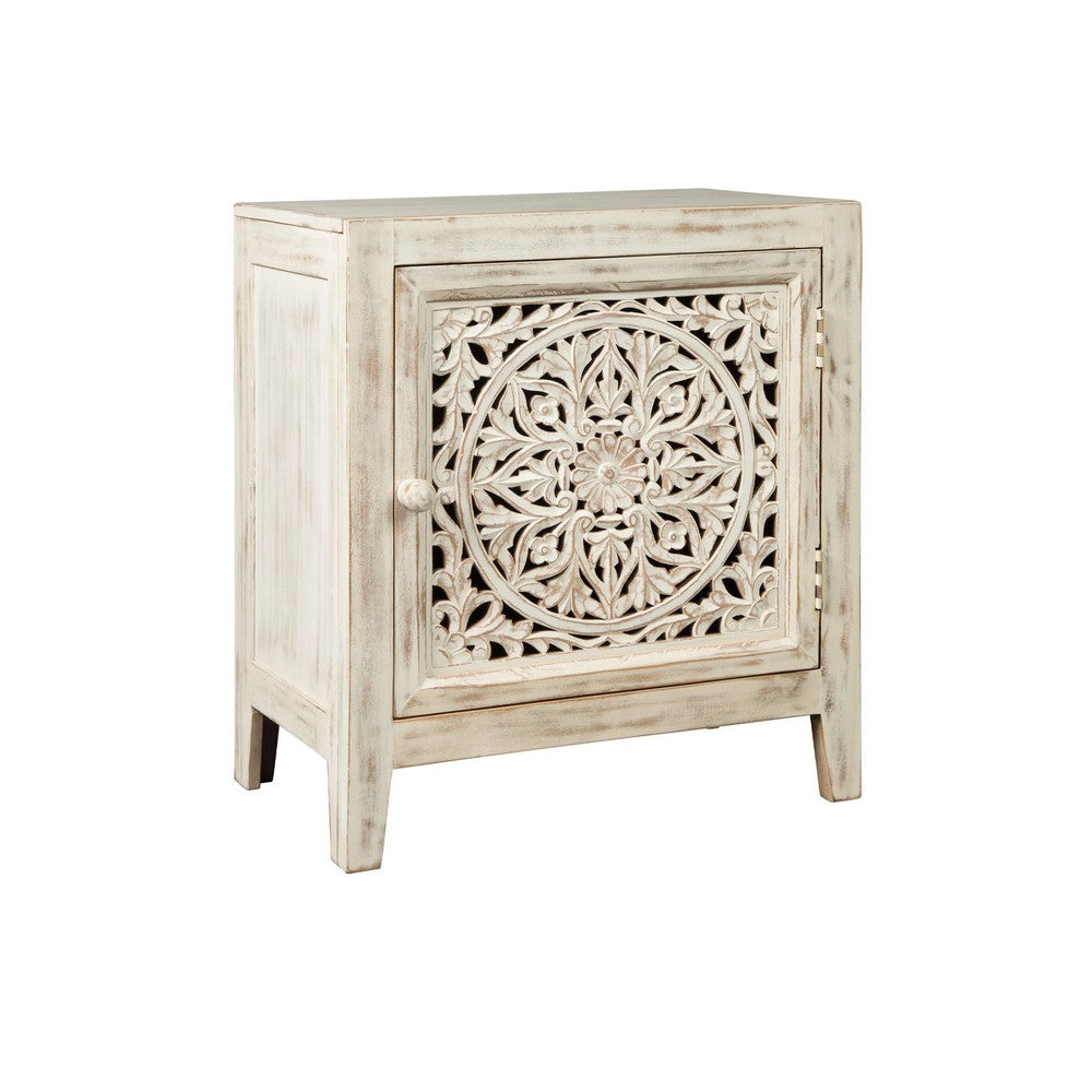 Wooden Accent Cabinet with Single Door, Antique White - BM207017