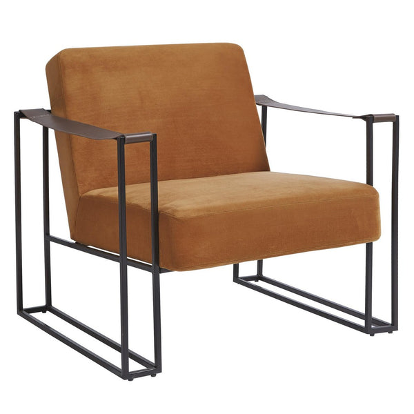 Metal Frame Accent Chair with Padded Seat and Back, Orange and Bronze - BM207144