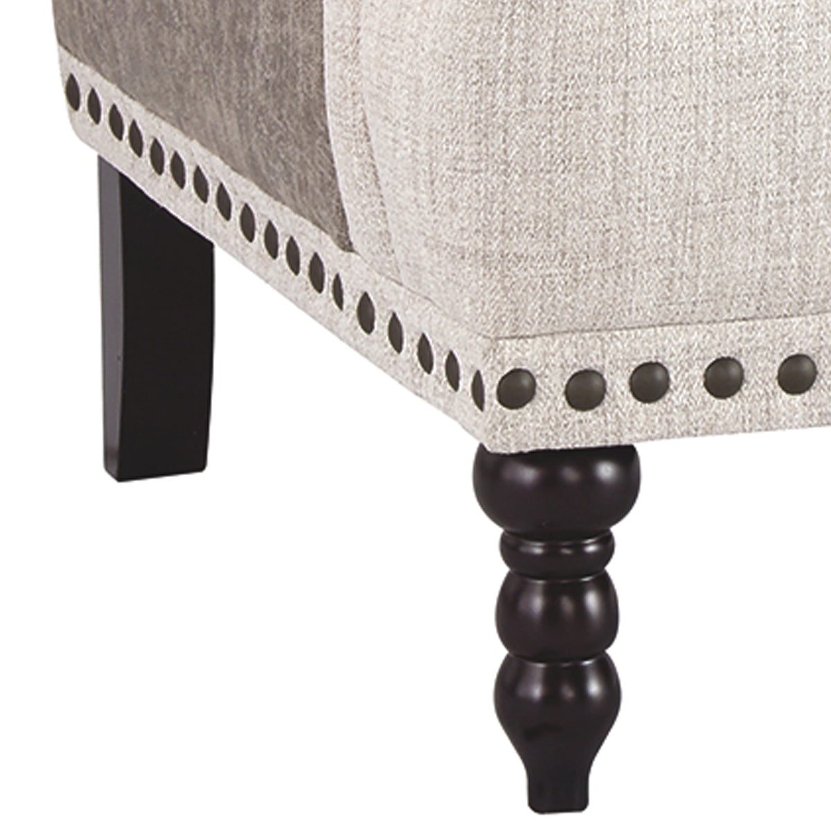Wooden Accent Chair with Fabric and Faux Leather Upholstery,Gray and Cream  - BM207164