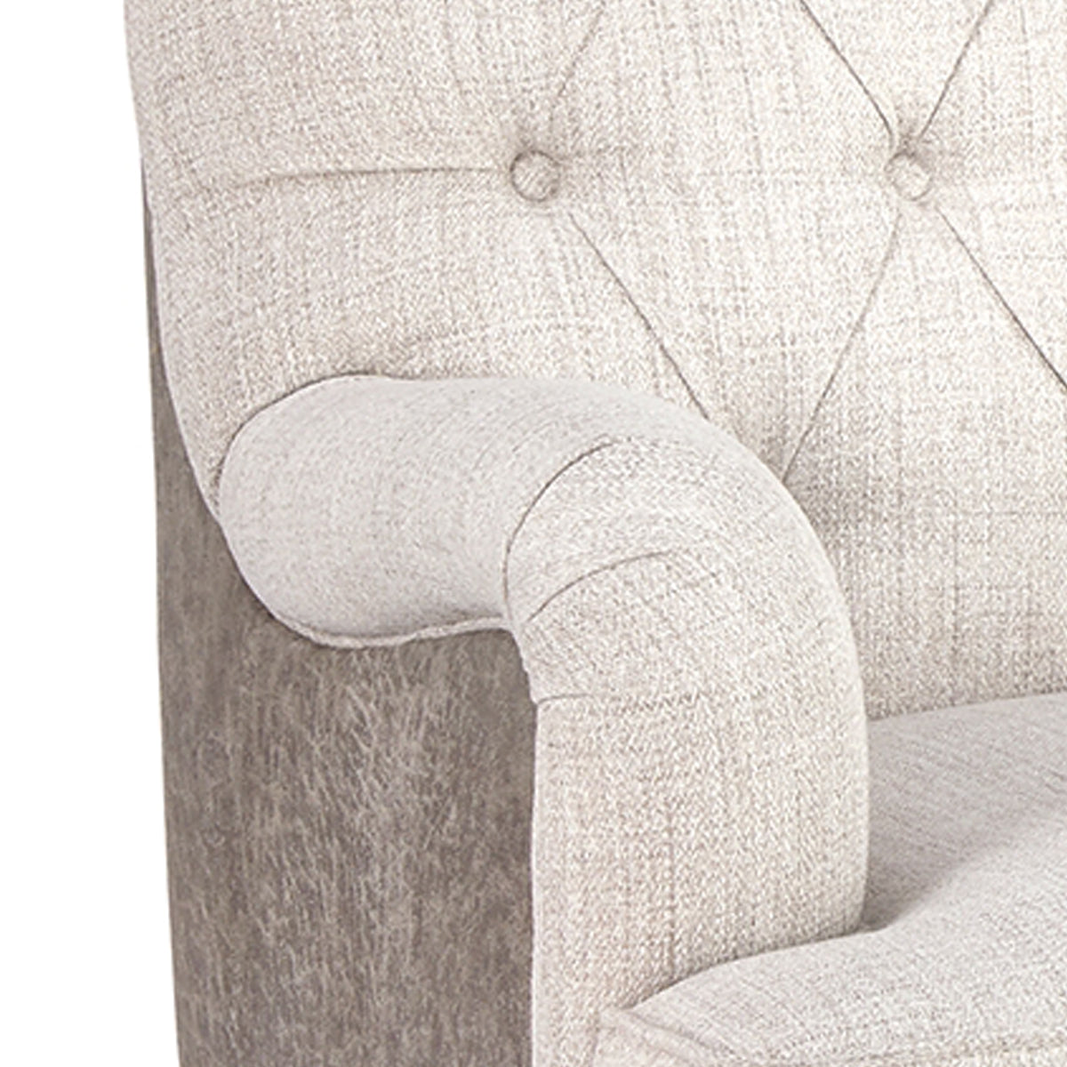 Wooden Accent Chair with Fabric and Faux Leather Upholstery,Gray and Cream  - BM207164