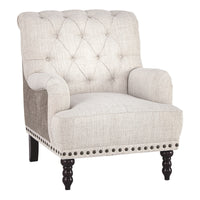 Wooden Accent Chair with Fabric and Faux Leather Upholstery,Gray and Cream  - BM207164