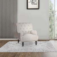 Wooden Accent Chair with Fabric and Faux Leather Upholstery,Gray and Cream  - BM207164