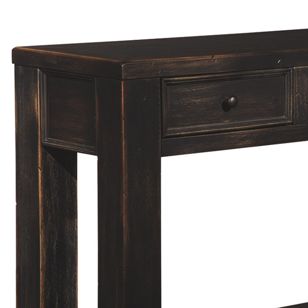 Wooden Sofa Table with Four Drawers and One Shelf, Weathered Black - BM207222