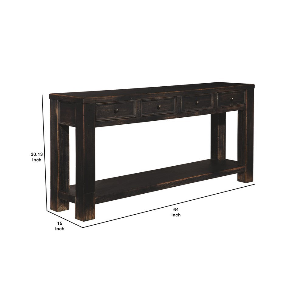 Wooden Sofa Table with Four Drawers and One Shelf, Weathered Black - BM207222