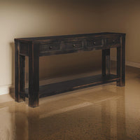 Wooden Sofa Table with Four Drawers and One Shelf, Weathered Black - BM207222