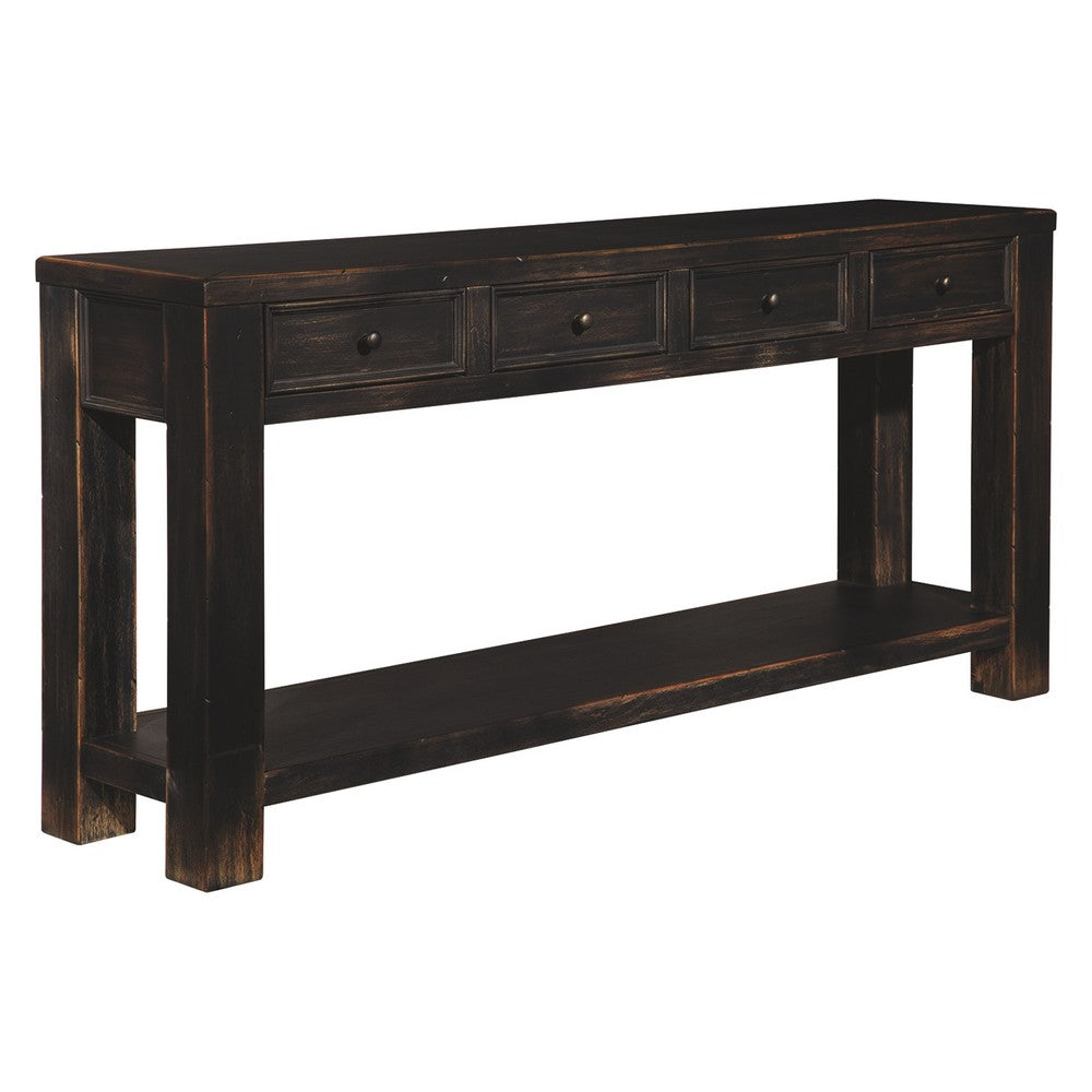 Wooden Sofa Table with Four Drawers and One Shelf, Weathered Black - BM207222