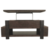 Wood and Metal Lift Top Coffee Table with Open Shelf, Brown - BM207230