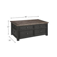 Wooden Lift Top Coffee Table with Drawers and Caster, Black and Brown - BM207232