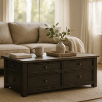 Wooden Lift Top Coffee Table with Drawers and Caster, Black and Brown - BM207232