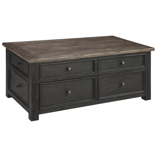 Wooden Lift Top Coffee Table with Drawers and Caster, Black and Brown - BM207232