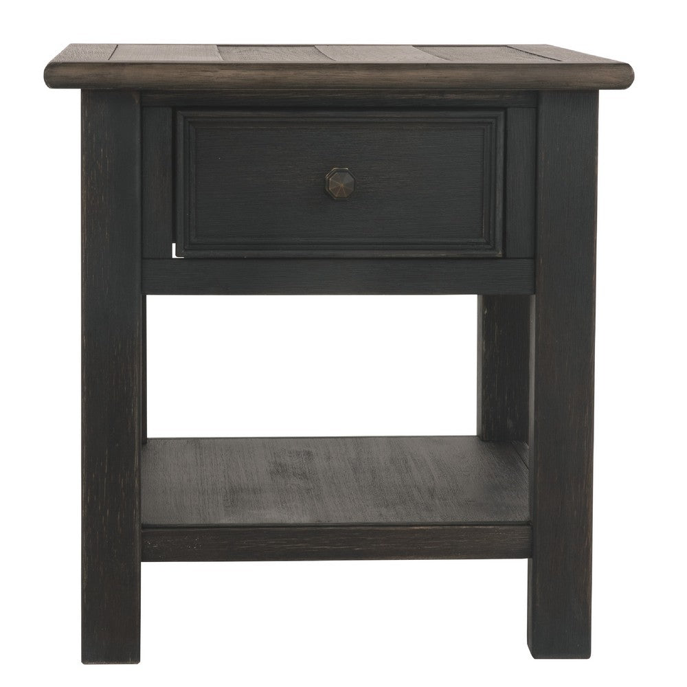 Wooden End Table with One Drawer and One Shelf, Brown and Black - BM207238