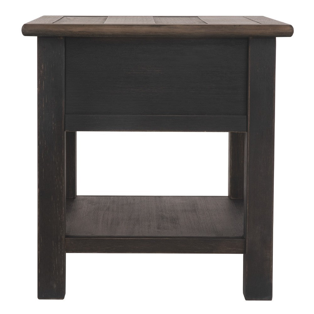 Wooden End Table with One Drawer and One Shelf, Brown and Black - BM207238