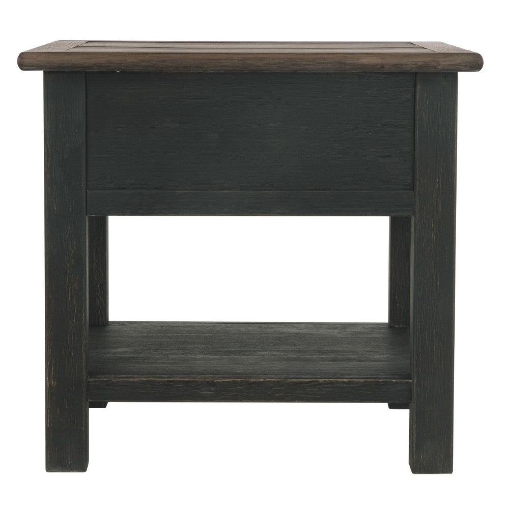 Wooden End Table with One Drawer and One Shelf, Brown and Black - BM207238