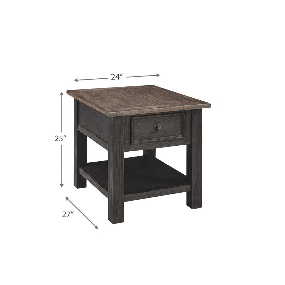 Wooden End Table with One Drawer and One Shelf, Brown and Black - BM207238