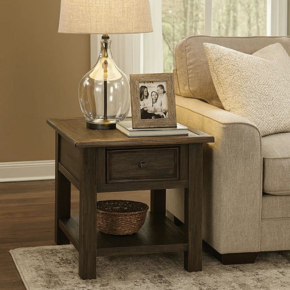 Wooden End Table with One Drawer and One Shelf, Brown and Black - BM207238