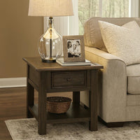 Wooden End Table with One Drawer and One Shelf, Brown and Black - BM207238