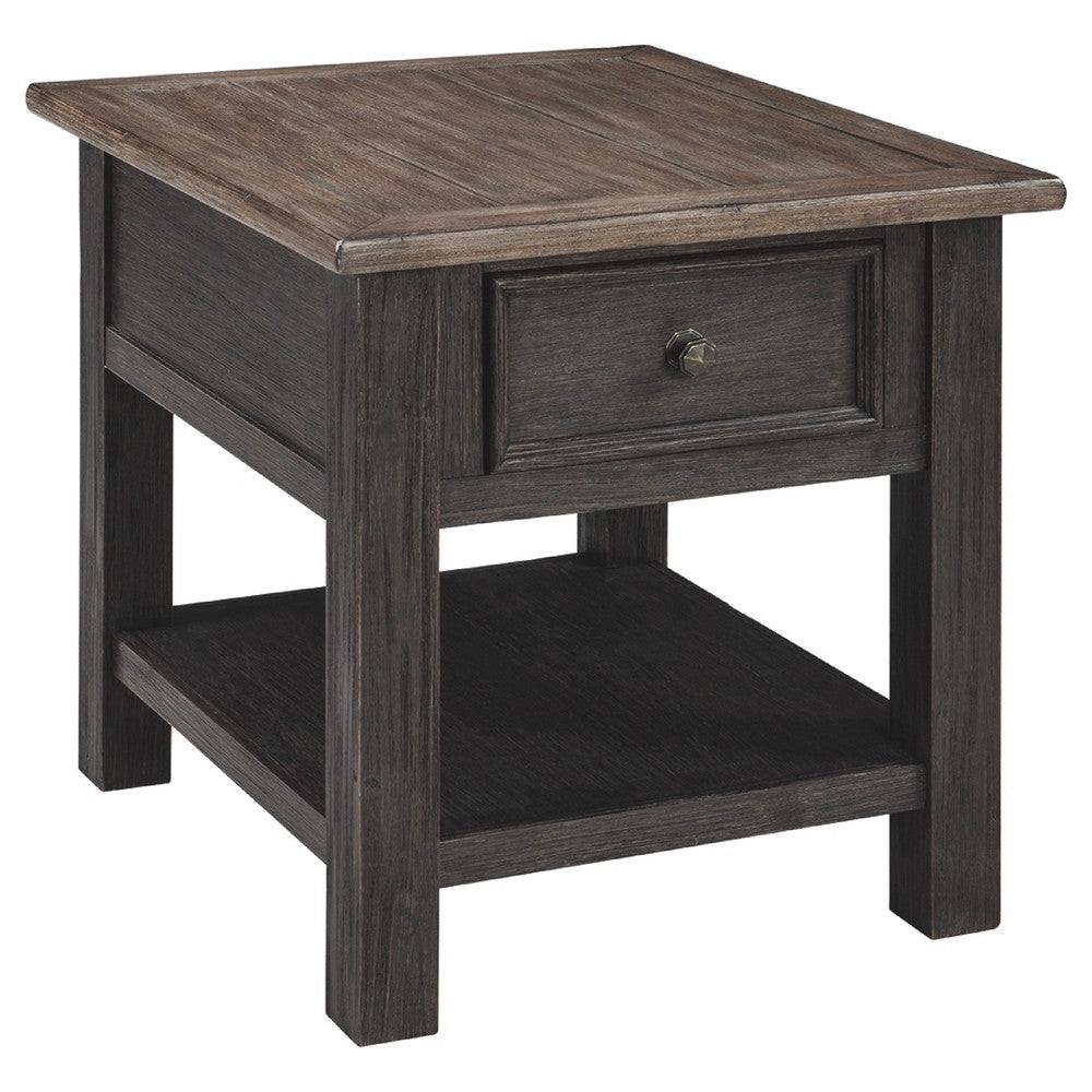 Wooden End Table with One Drawer and One Shelf, Brown and Black - BM207238