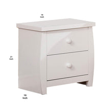 Wooden Nightstand with 2 Drawers and Curved Sides in White - BM207309