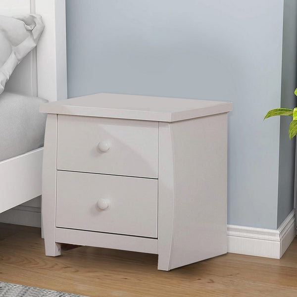 Wooden Nightstand with 2 Drawers and Curved Sides in White - BM207309