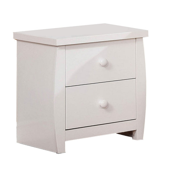 Wooden Nightstand with 2 Drawers and Curved Sides in White - BM207309