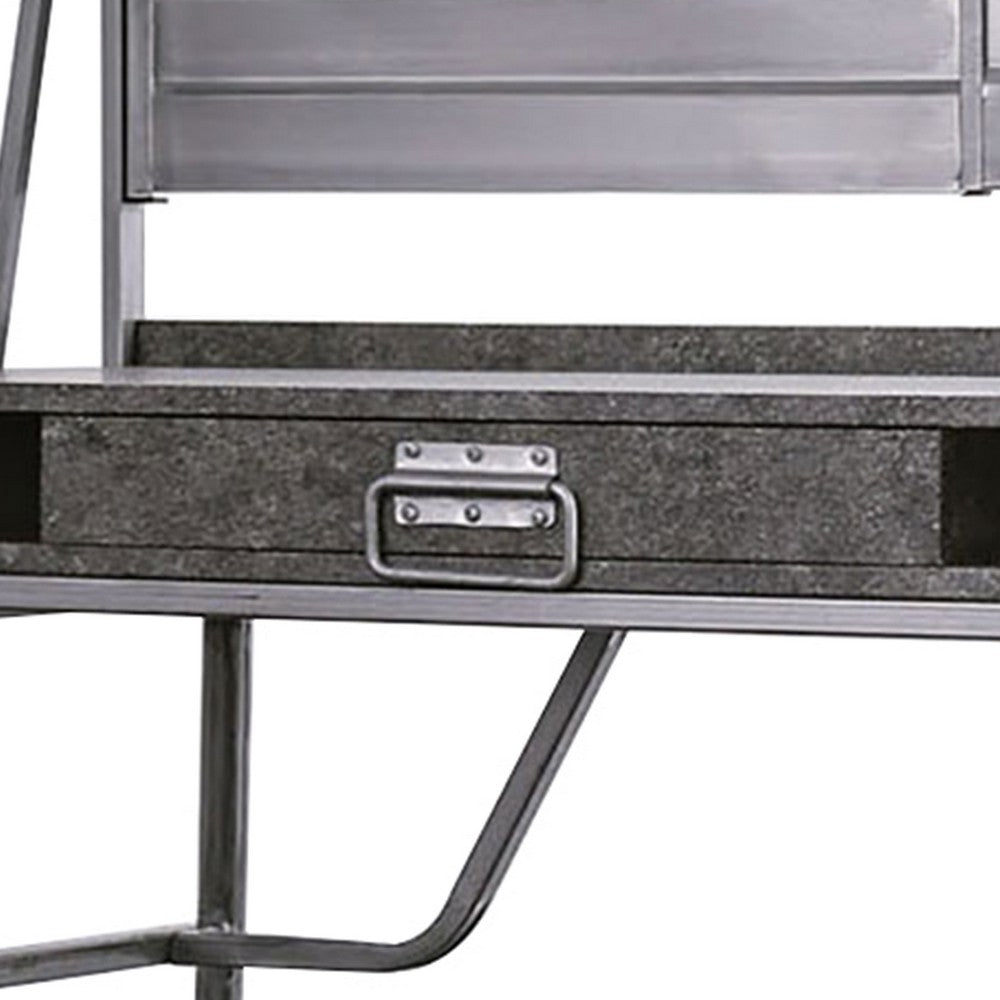 Corrugated Back Metal Frame Desk with USB Docks, Gray and Silver - BM207321
