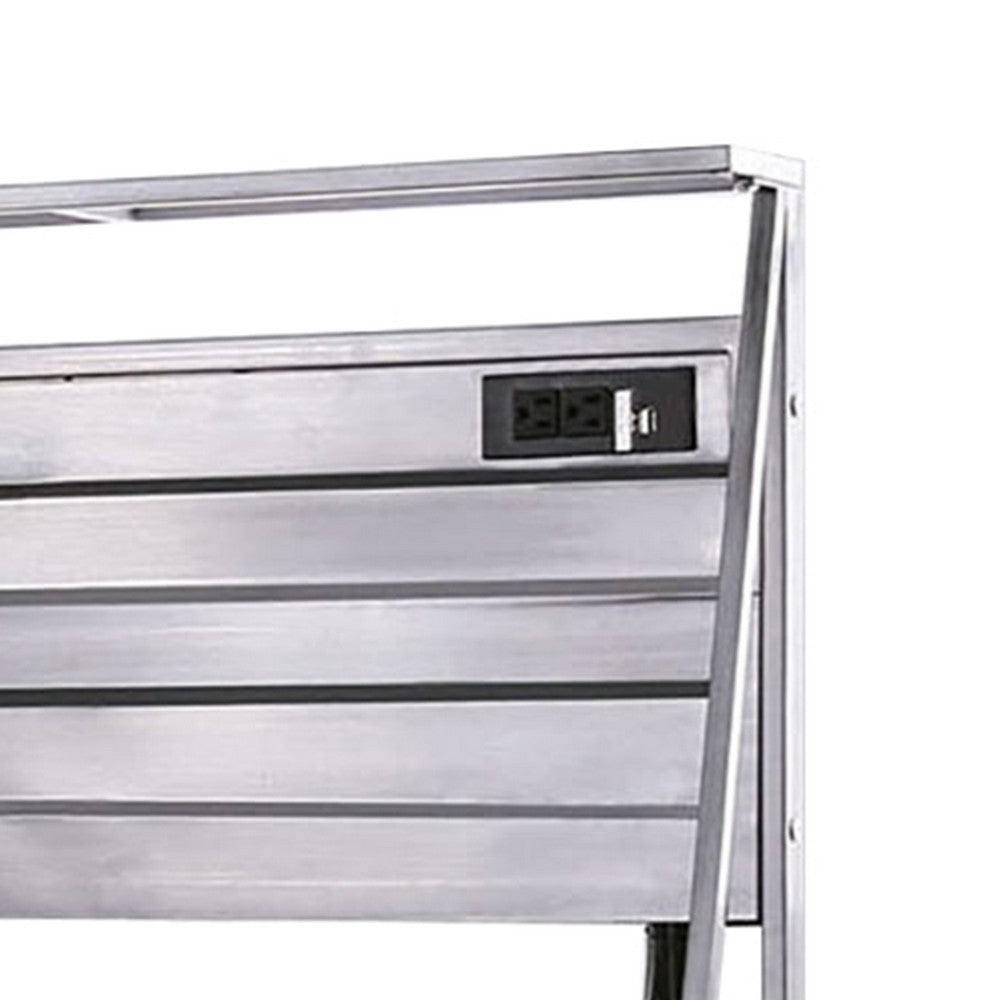 Corrugated Back Metal Frame Desk with USB Docks, Gray and Silver - BM207321
