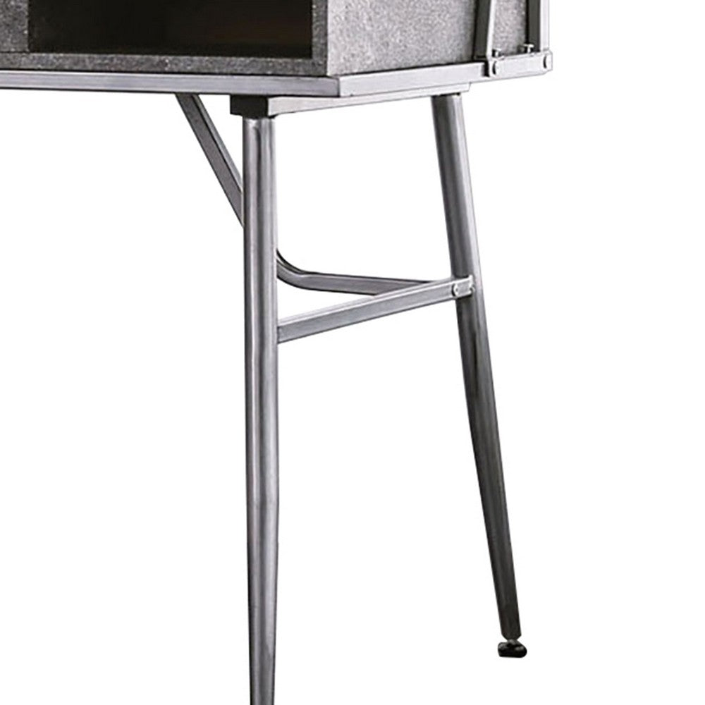 Corrugated Back Metal Frame Desk with USB Docks, Gray and Silver - BM207321