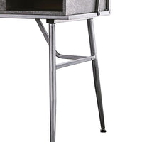 Corrugated Back Metal Frame Desk with USB Docks, Gray and Silver - BM207321
