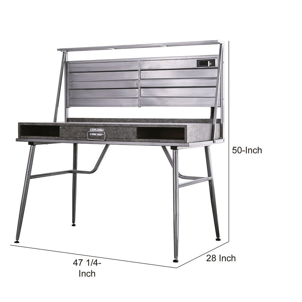 Corrugated Back Metal Frame Desk with USB Docks, Gray and Silver - BM207321