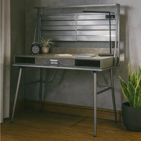 Corrugated Back Metal Frame Desk with USB Docks, Gray and Silver - BM207321