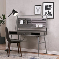 Corrugated Back Metal Frame Desk with USB Docks, Gray and Silver - BM207321